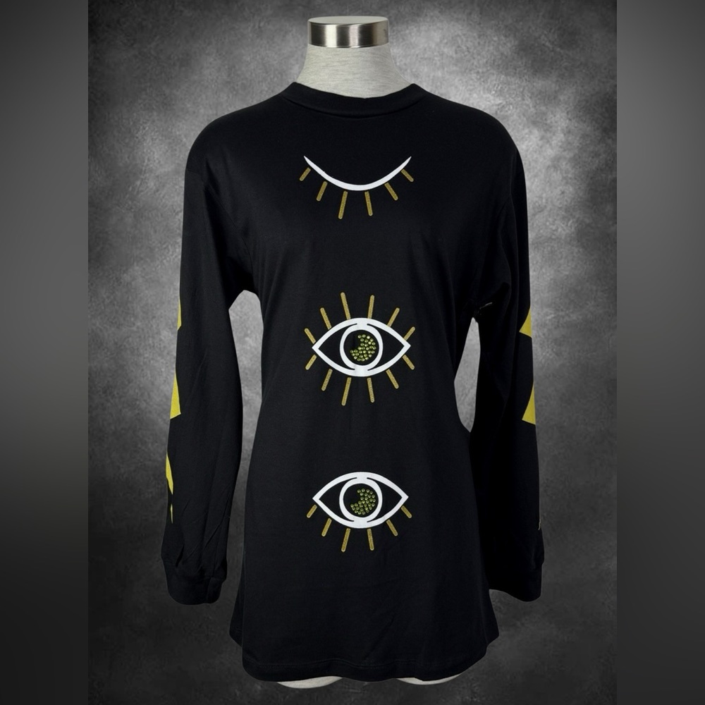 24HRS Eve See You Later Rhinestone Spiritual Black Tunic T Shirt S